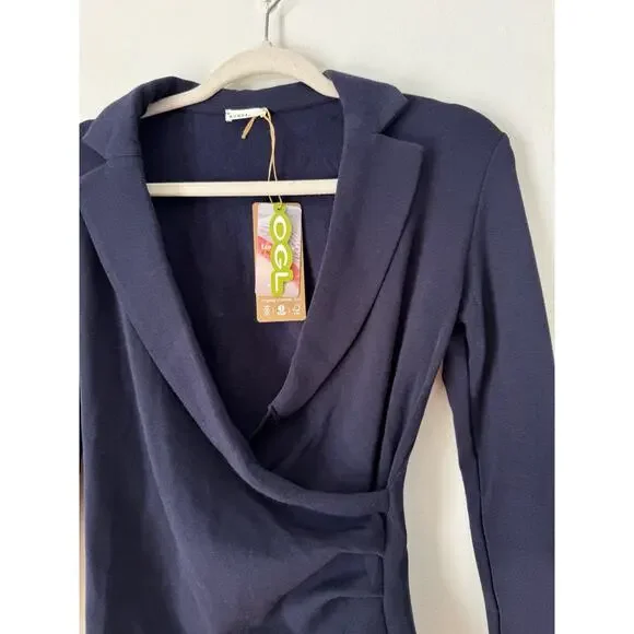 NWT OGL Collared Surplice Top ProWarm Eco Mousse Navy Blue Size Small - Picture 4 of 6